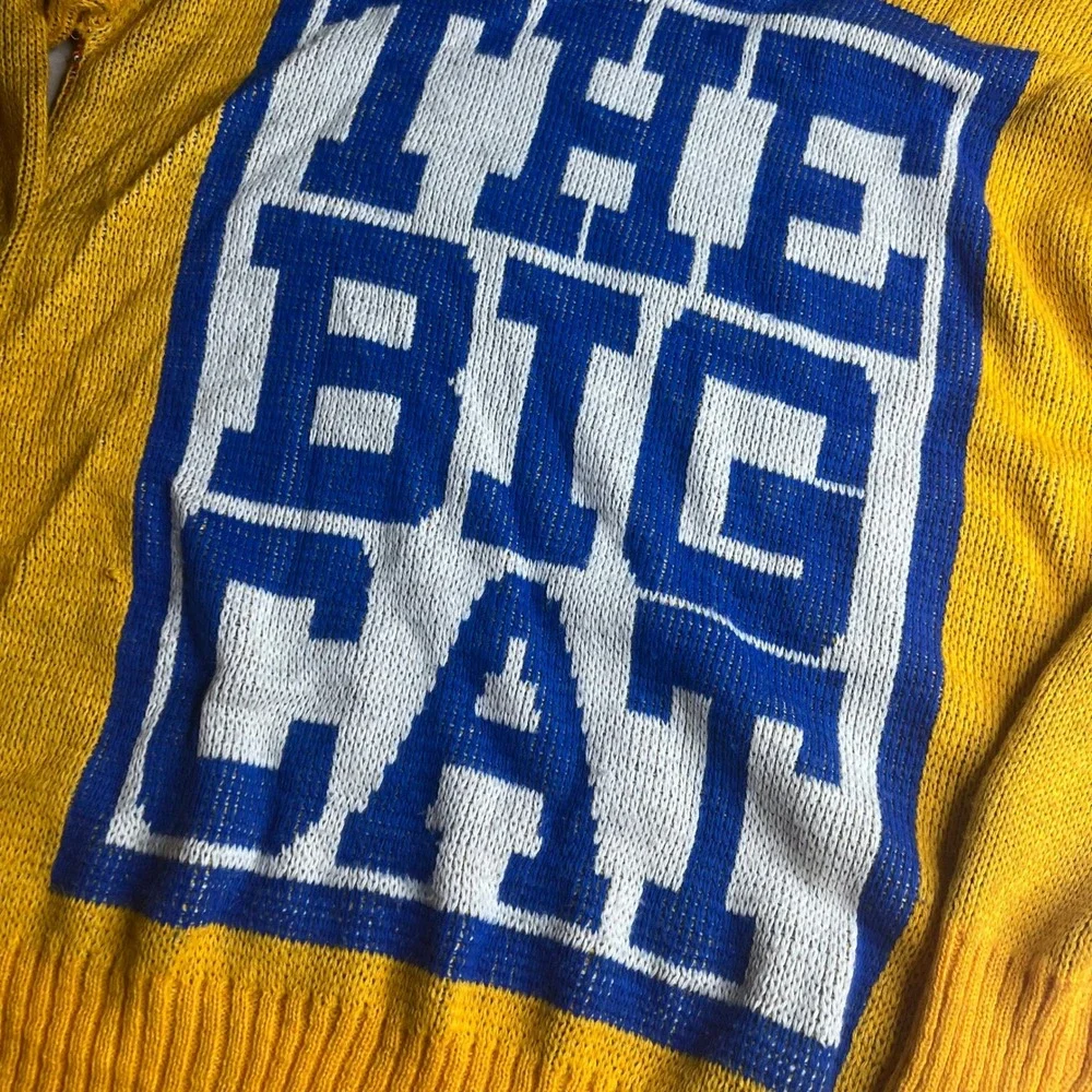 Vintage Garfield The Big Cat Knit Sweater Yellow Graphic Crew Neck Large Art